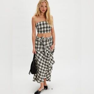 Free People After You Set Black Plaid Sz Large BNWOT $75